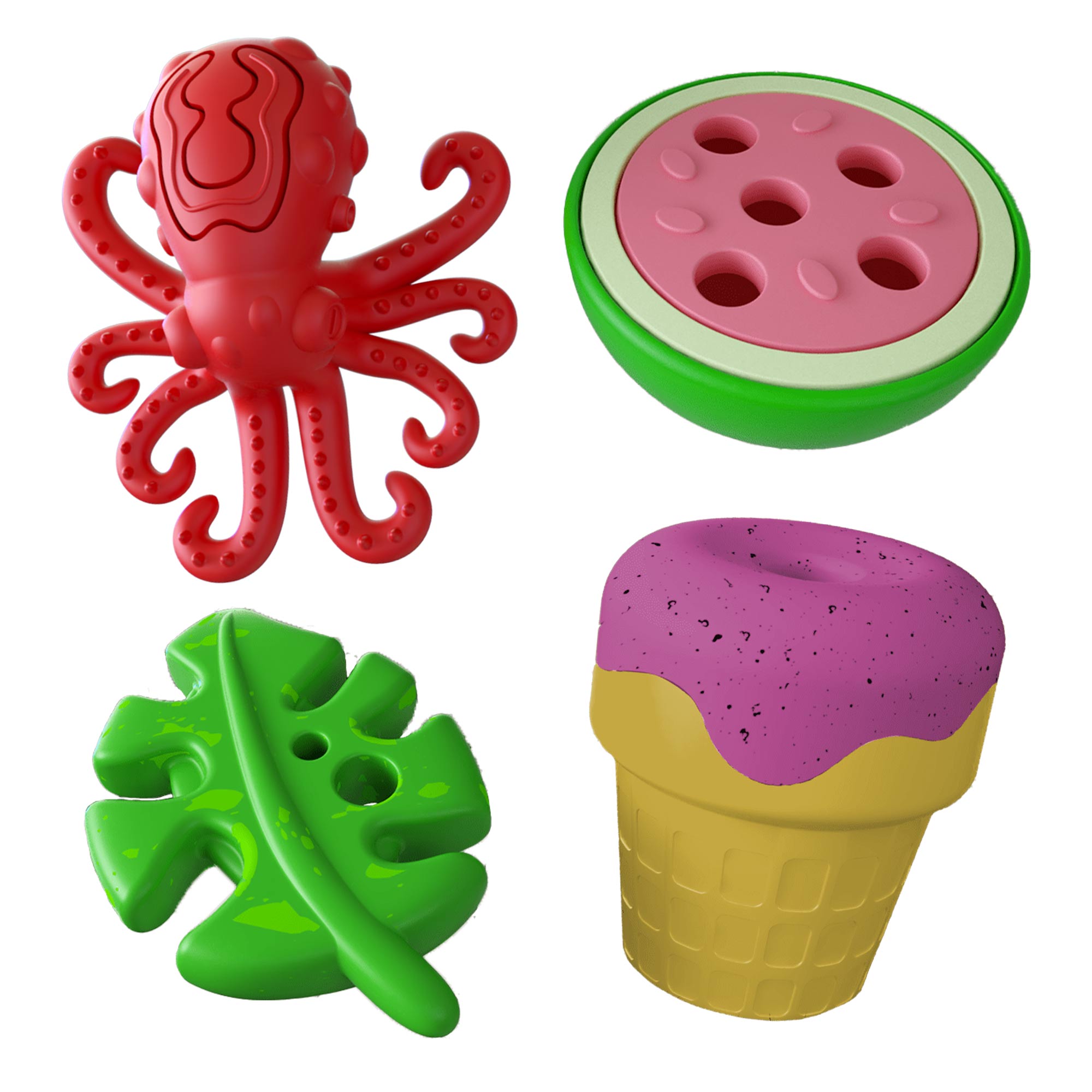 Jeffers Summer Natural Rubber Dog Chew Toys, 4 pc, Medium